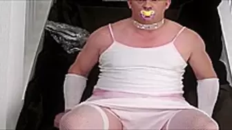 Diapered Sissy In Choker And Chastiy