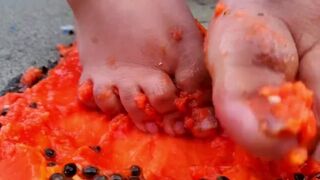 Foot  POV - Nasty Feet Papaya Footjob and Clean up