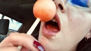 Mom Blows a Monstrous Chunky Lollipop in the Car Thinking about your Humongous Penis