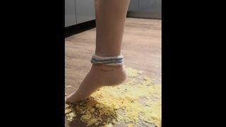 Crumbles cookies with socks on small feet. How do you like this bizarre, stepping on food