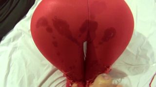 Splashing sperm on her tight red pants after doggy fuck SELF PERSPECTIVE