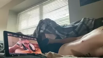 Watching porn in the living room while everyone upstairs large jizz in shorts WATCH END