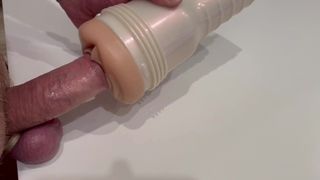 Fleshlight close-up fuck with moaning, ASMR, teasing and edging until cum-shot with wet cunt sounds