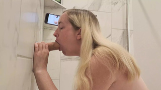 Blonde MILF girl fucking humongous dildo in the shower - Mama_Foxx94