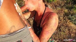Real German Old Lovers Outdoor Peeing and Fuck on Holiday Trip near Beach