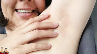 Wifey with hairy armpits hand-job the small rod