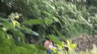 Black haired German skank gets her boobs sprayed with jizz in the woods
