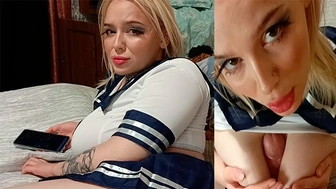 Spunk on step-sister's face while guests are home