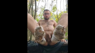Charming and Tall Dude Jerks in Wood and Shows His Wild White Socks