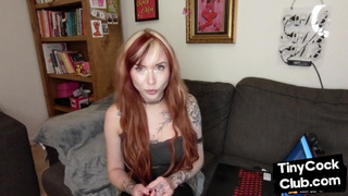 Tattooed SPH solo babe talks sleazy in small rod humiliation