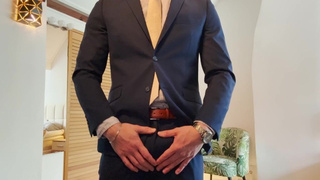 Sweet muscular lover wearing a suit and cums hard. MOANING ~ NASTY TALK ~ CLOSE UP CUM-SHOT